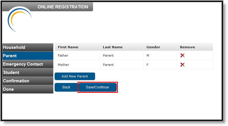 Image 11: No Changes Needed to Existing Parents/Guardians Adding Parents/Guardians or Making Changes to Existing Parents/Guardians To add a new Parent, click the Add New Parent button.