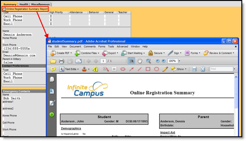 Image 2: Student Information Online Registration Summary Data - PDF Health The Health