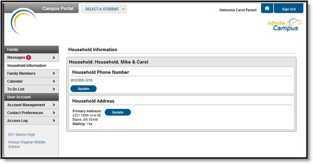Household Information (Portal) Overview Updating Household Information Updating Household Phone Number Updating Household Address This document is written for use by parents.