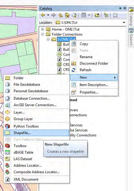 Right Click (On the Folder) >> New >> Shapefile A window will open like on the left. Chose the name of your new Shapefile - in this case, we can name it Centre Point.