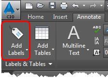 This section only covers CAD functions related to labeling, for annotative symbols see Section 14.0 Standard Symbols (Blocks).
