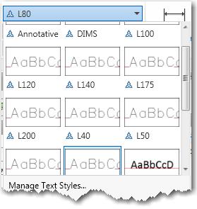 From the Text panel single line (DTEXT) and multiline (MTEXT) text can be added to the drawings by clicking the pull-down arrow under the capital A icon.