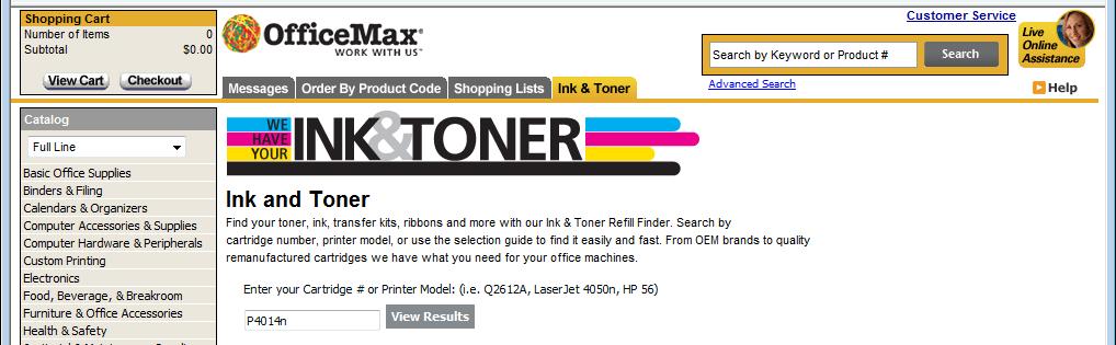 Ordering Ink & Toner There are two methods of locating the cartridges available through the punchout. 1. Using the Quick Find field. 2.