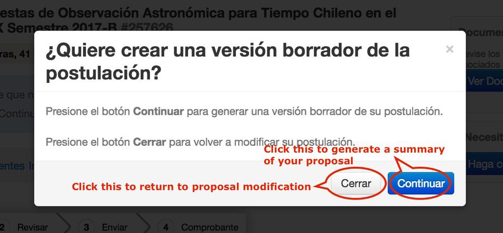 8c. The system will now ask you if you want to see a summary of your proposal or not. If yes, click on the Continuar button.