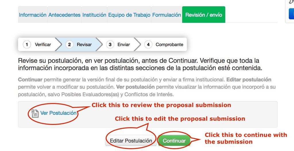 When you are done with your proposal and click on the Continuar button, you will get to tab 2.