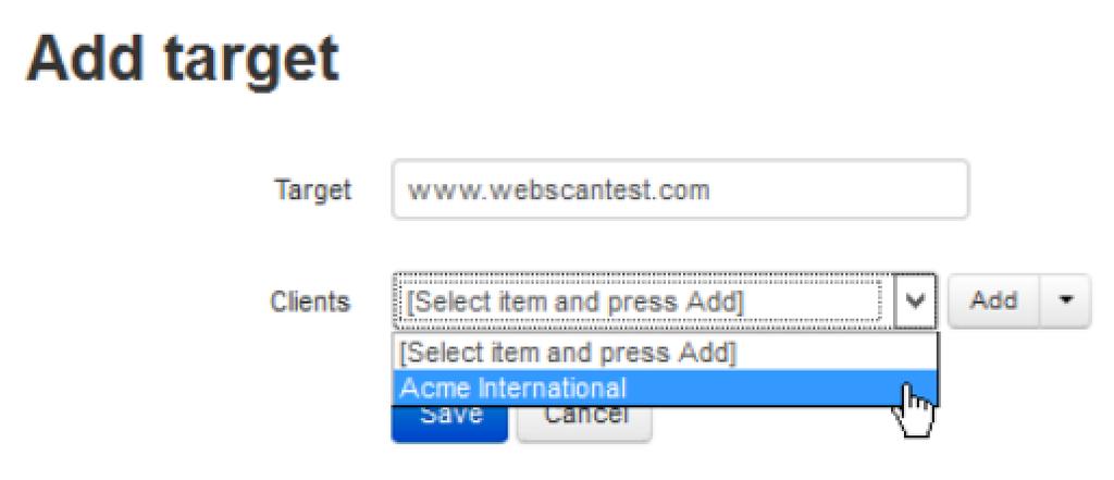 Add Target To help you learn how to set up a target to be used with a scan, you can use www.webscantest.com. Webscantest.com is our test web application that is loaded with vulnerabilities.
