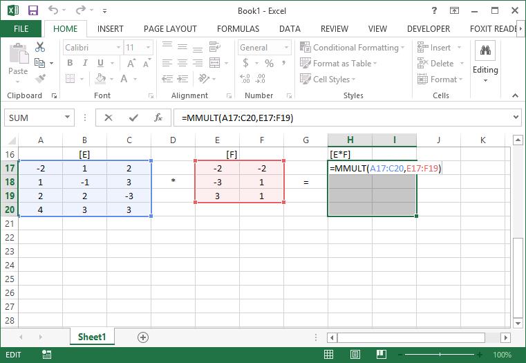 Starting at cell location of the element (1,1) of the output matrix select four (4) rows and two