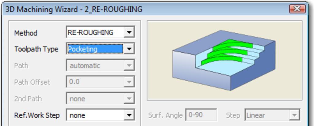 EZ-CAM system will detect the uncut boundaries at every roughing slice of the reference Work Step, and create an auxiliary curve that will be machined according to the selected re-roughing