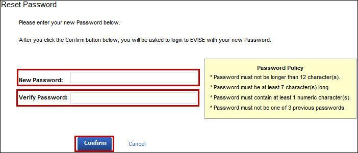 Enter a new password in the New Password field, ensuring that it meets the password requirements. Next, enter the same password in the Verify Password field.