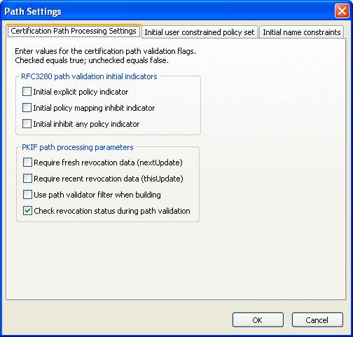 Figure 11Default Certification Path Processing Settings These settings can be configured as described in Edit Default PKI Settings section below.
