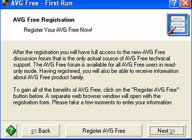 15. AVG Free Registration screen appears as shown in Figure 15