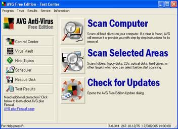 17. Once the AVG Anti-Virus program installation process has completed, the Test Center screen