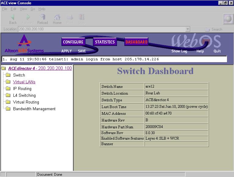 4. Allow the Web OS Dashboard page to load.