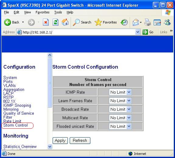 2.3.13 Storm Control You can enable Storm Control to configure the advance switch function.