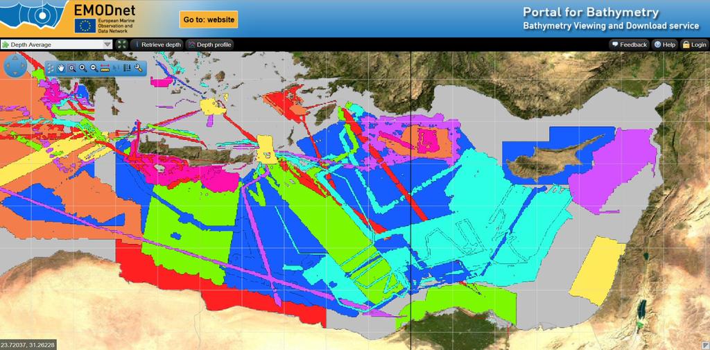 Bathymetry Viewing and Download service Source map of surveys and composite