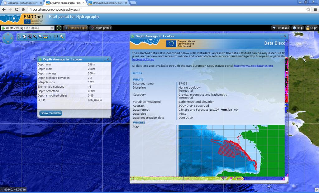 Bathymetry Viewing and Download service Retrieving parameters of an