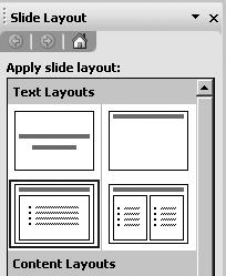 Creating a Bulleted List Slide -Click the New Slide button to create the second slide in the presentation -Choose the Title and Text layout option from the New Slide window -Type About King