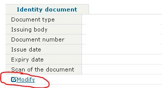 3.4) to modify the data in the Identity document section and upload the PDF scan, click on the link under