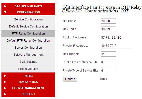88 Interface Pairs Provide the QFlex Public and Private side IP addresses as seen above.