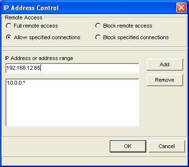 10. If you choose the option to Allow Specified connections then you will need to supply the IP address of each machine that is allowed to connect to ChoiceMail Multi User.