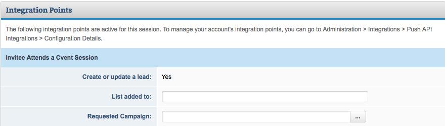 If necessary, under the Marketo Integration section select Yes to activate Marketo integration for this session. 4. If applicable, select which configuration to use.
