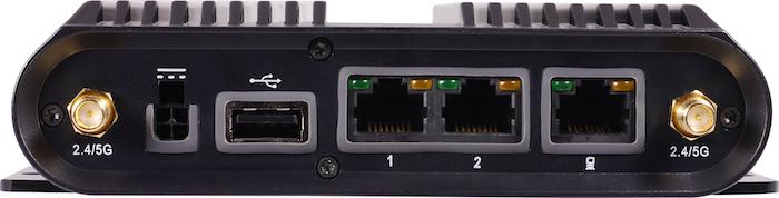 Antenna connectors for external cellular modem (two) and active GPS (one) RS-232 serial port Features WAN