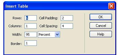 3. Click the Insert Table button. The Insert Table dialog box displays. 4. Enter the settings shown in Figure 45. Figure 45: Insert Table Dialog Box 5.