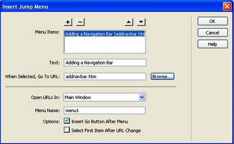 Adding a Jump Menu to Your Web Page A jump menu contains a group of text hyperlinks that can be used to navigate a website.