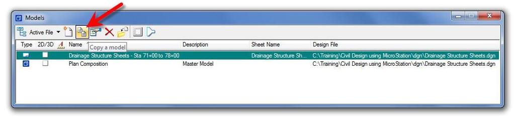 2. In the Copy Model dialog, change the station range to 78+00 to 85+00 and remove the Copy of