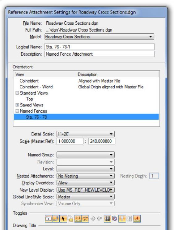 7. Open the References dialog, select the Roadway Cross Sections model and toggle off the display. 8. Click the Attach Reference from the icon bank of the References dialog.