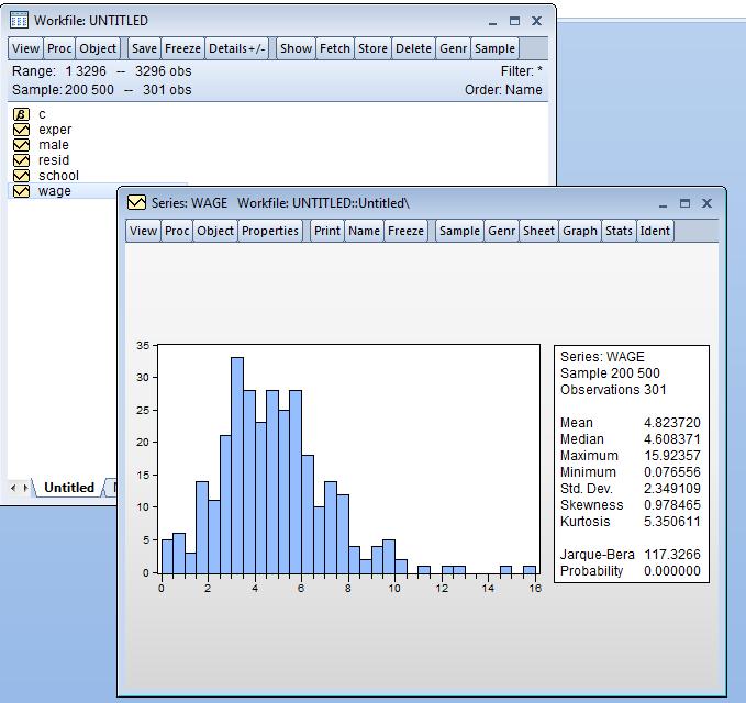 series window): View Descriptive Statistics & Tests Histogram and Stats.
