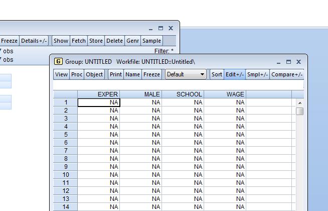 You ll see all variables opened in one window called Group. The variables are filled with NA and there is no data yet.
