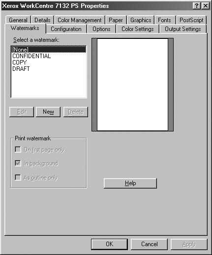 2 Operation with Windows 95/98/Me Advanced Settings Screen - Specifies the printer engine screening mode. RGB Gamma Correction - Specifies the color adjustment input source gamma value.