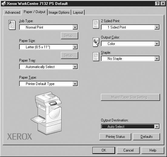 3 Operation with Windows NT 4.0 Paper/Output Tab Settings This section describes the settings in the Paper/Output tab. NOTE: You can restore defaults by clicking [Defaults].
