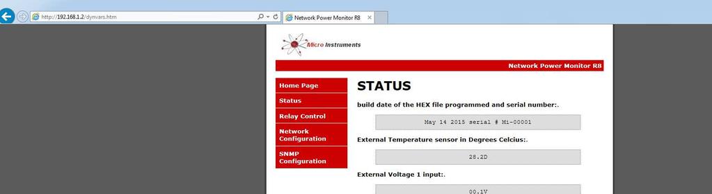 6 STATUS PAGE Manufacturing date and serial number is displayed.