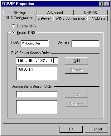 c. In the DNS Configuration tab, add the DNS values which are provided