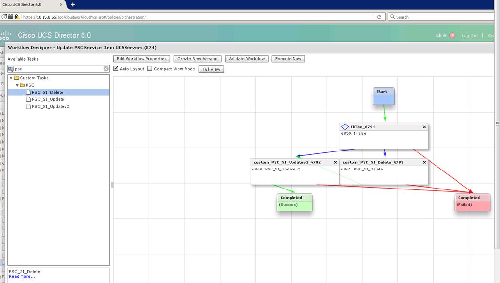 For this, we need a UCSD Workflow that can call the PSC API to update the field with data. Figure 31 shows the workflow.