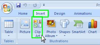 Adding Clip Art Microsoft Office provides a variety of clip art that you can use in PowerPoint or any of the Microsoft Office applications.