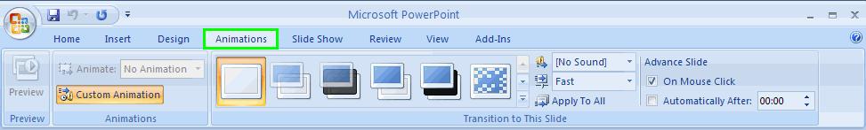 PowerPoint 2007: Animation and Slide Transitions Benefits of adding animation and slide transitions: They provide visual interest to your presentation and grab the audience's attention (as long as