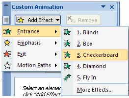 Note If you previously selected an animation scheme for the slide, the animation for it will be shown. 3. Click on an element of the slide that you want to animate.