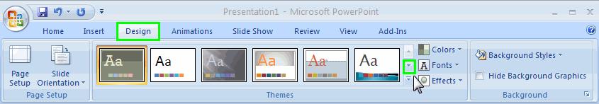 Creating a New PowerPoint Presentation 1. On a PC, click on the Start menu and select All Programs > Microsoft Office > Microsoft PowerPoint 2007. 2. PowerPoint opens with the first slide displayed blank.
