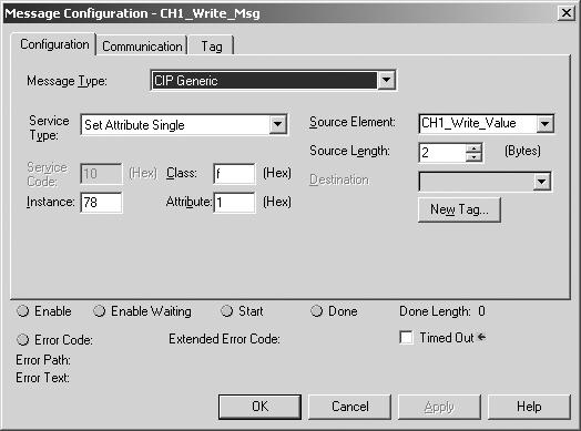 7-8 CompactLogix Example Ladder Programs Write Message (Rung 17) Single Mode Example Program Tags The