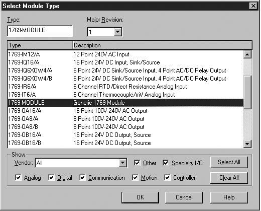3-10 Configuring the Module Figure 3.8 Select Module Type Screen 3. After the Module Properties screen (Figure 3.