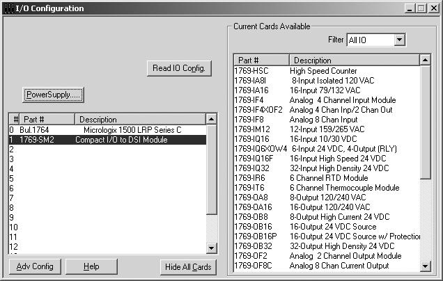 MicroLogix 1500 Example Ladder Programs 6-11 The I/O configuration in RSLogix 500 v6.