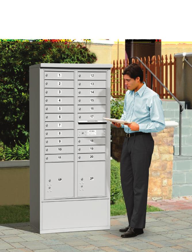 Free-standing mailbox enclosures feature a durable powder coated finish available in four (4) contemporary colors that match the color of the 4C horizontal mailboxes.
