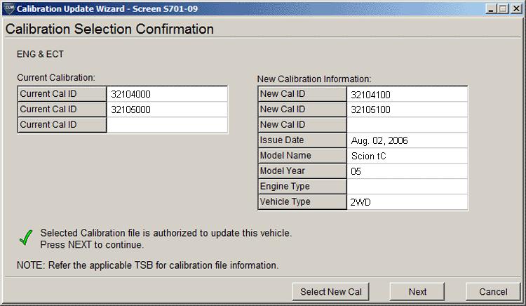 F. Verify correct current calibration and new calibration information.