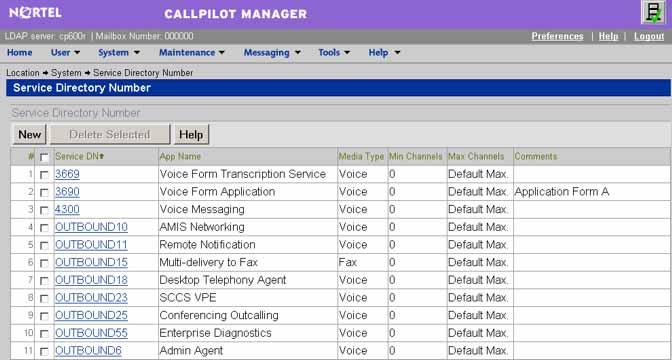 Action 1 Open CallPilot Manager 2 Click System > Service Directory Number