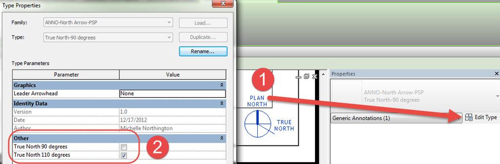 If the north arrow symbol does not update correctly in the project, hover over the north arrow and use the Tab Key to select