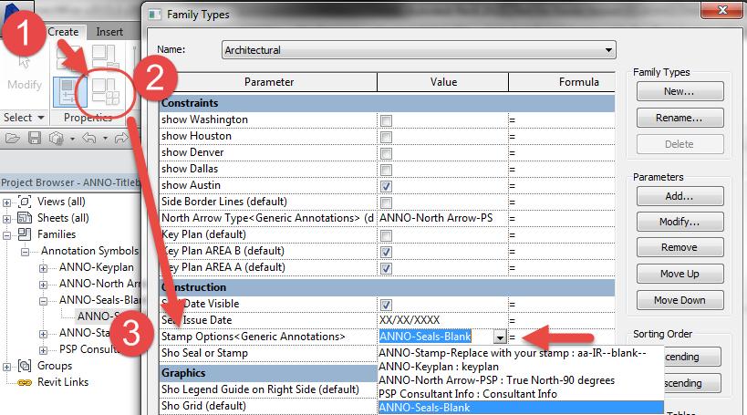 To make sure it is working correctly go to the Create tab on the Ribbon and select the Family Types tool. Change the Stamp Options <Generic Annotations> drop-down to the family that you just updated.