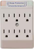 Surge Protection Adapters 2 Pole, 3 ire rounding Plug-In Six Outlet Surge Adapters Plug-In Provides full three mode surge protection for hot to neutral, hot to ground and neutral to ground (except